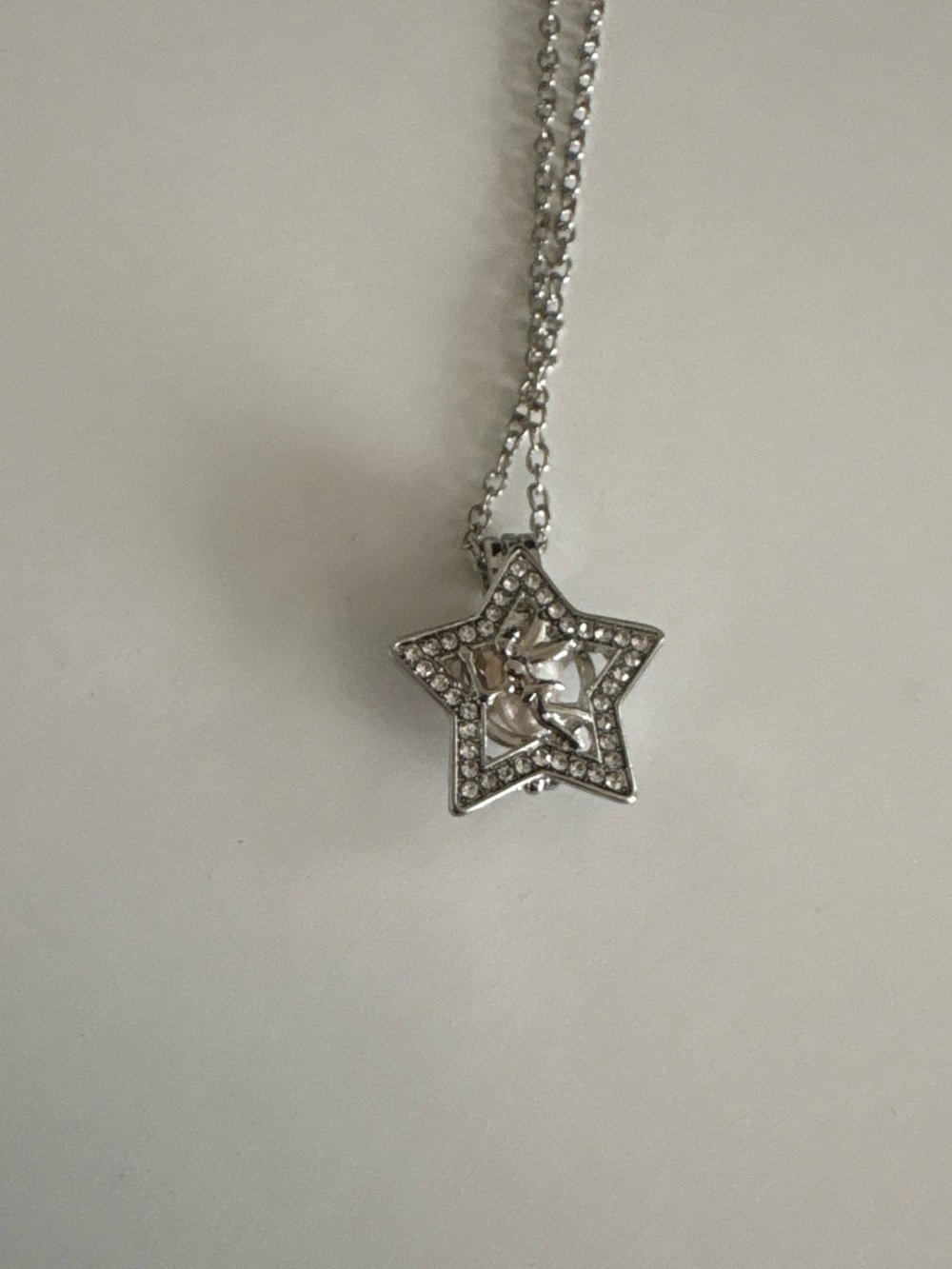 Silver Tone Fairy Star Necklace w/ Pearl & Rhinestone Pendant Whimsical Fantasy
